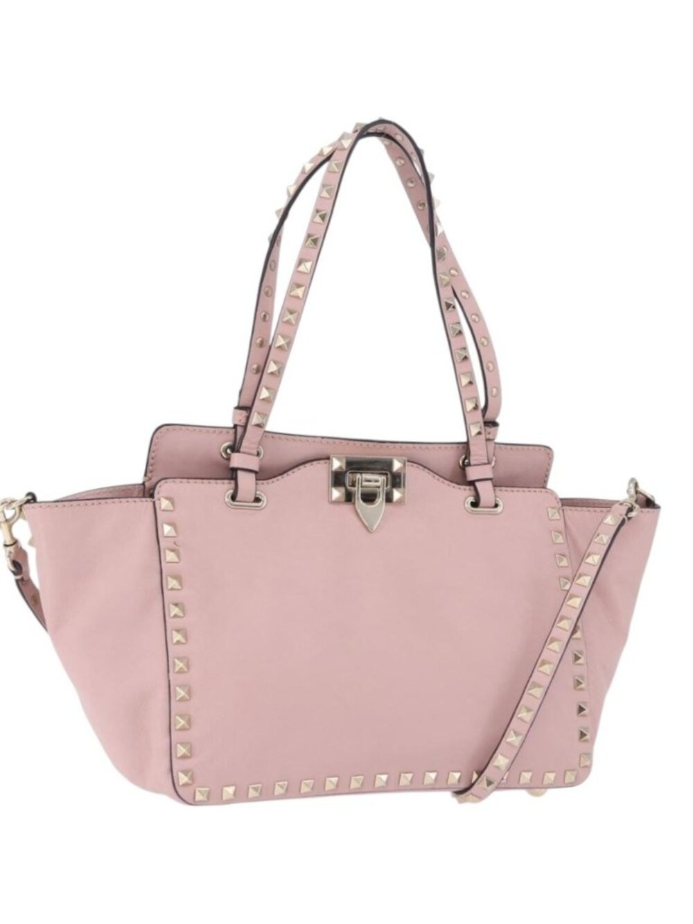 VALENTINO Studs Tote Bag Leather 2way Pink Gold Tone